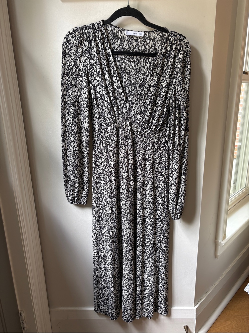 Mango Black and White Floral Long Sleeve Maxi Dress